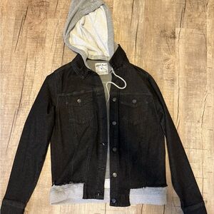White Birch Black Jean Jacket with Gray Hood